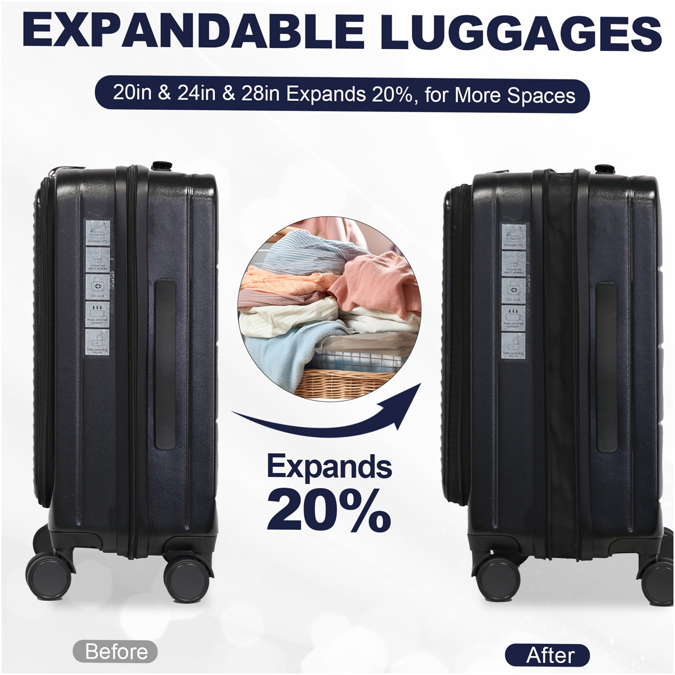 JERFIT 3-Piece Hardshell Luggage Set with TSA Lock, Expandable Suitcases & Front Opening for Easy Access in Cement Grey