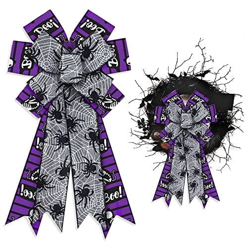 Lazo de arpillera grande para decoración de Halloween ALIBBON, negro y morado