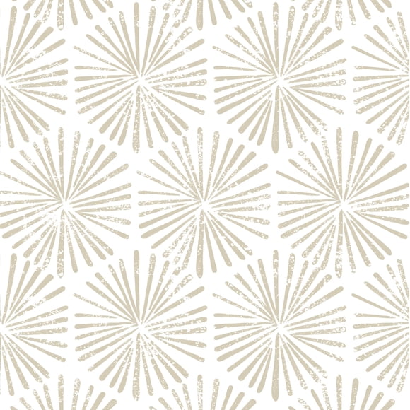 Papel pintado Guvana, 44 x 1000 cm, vinilo geométrico blanco y beige