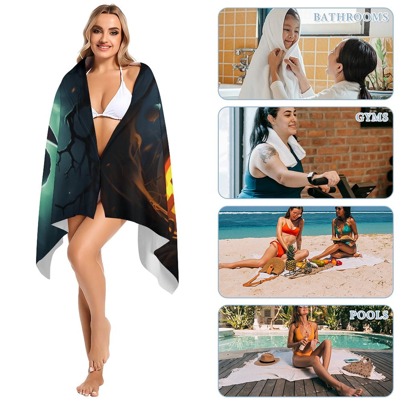Halloween Scary Night Full Moon Oversized Beach Towel XL Pool Camping Swim Towels 32''x63'' Soft Blanket Accessories Must Vacation Necessities Adult