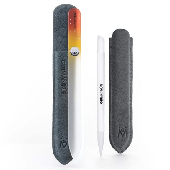 2pcs Genuine Patented Czech Crystal Glass Nail Files Set - Cuticle Stick and Cristal Glass Nail file - Orange