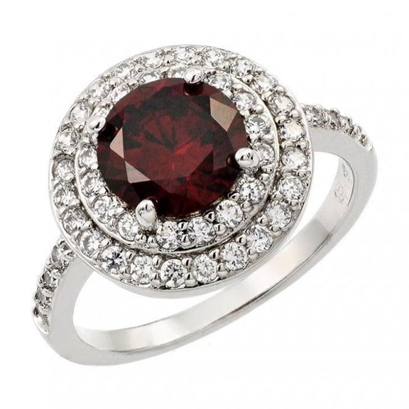 Rhodium Plated Sterling Silver 925 Red Clear Cluster Ring Band Cubic Zirconia Jewelry Female Size 9