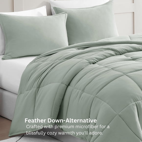 Casa Platino Pre-Washed Comforter Set Queen Size- 3 Piece Queen Comforter Set - Hydro-Brushed 100% Microfiber Queen Bedding Comforter Set - Soft & Breathable Bedding Queen Size Comforter Set- Mineral