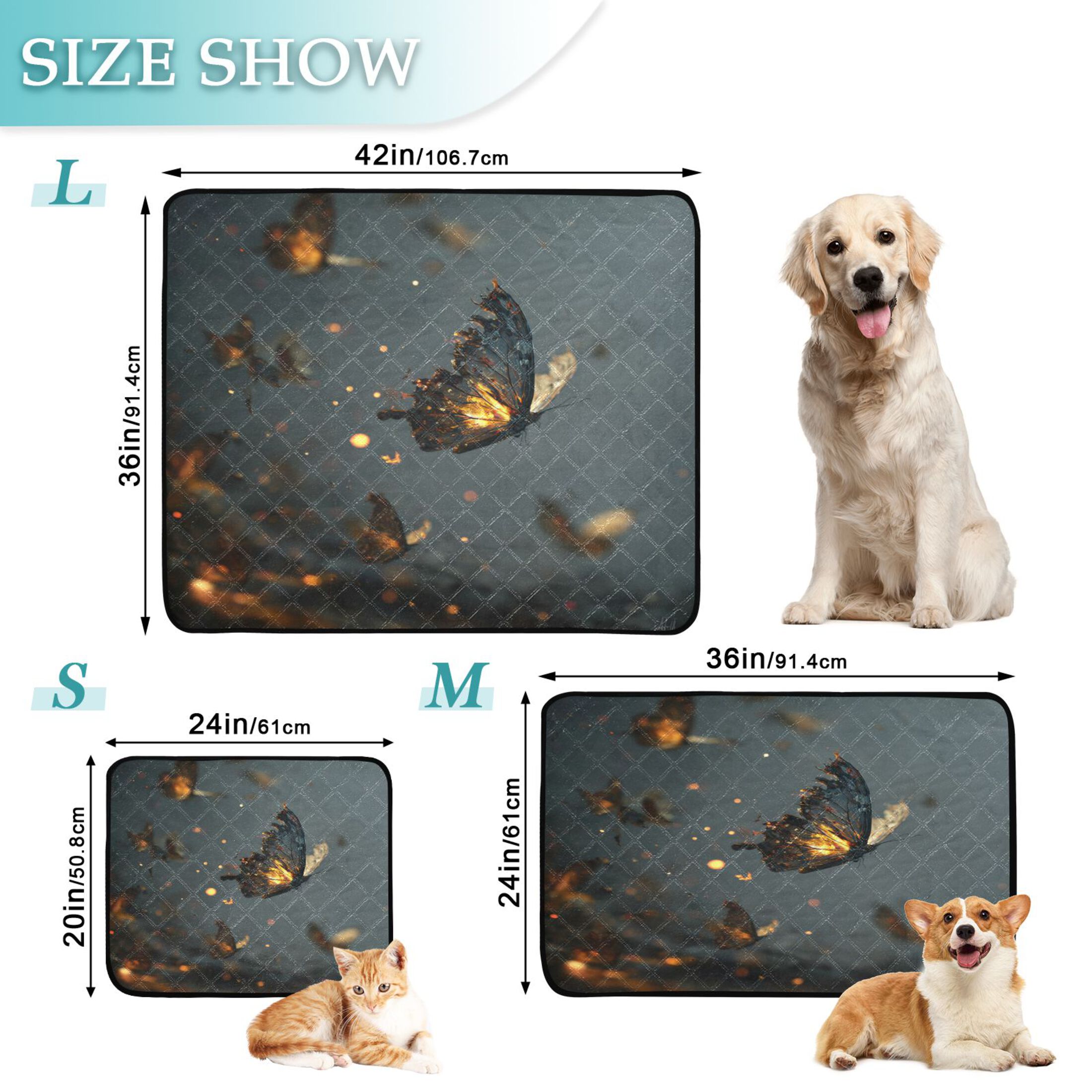 Qxltty Fire Butterfly Cat litter Pads Pet Set of 2 Diaper Mats Center Anti-leakage Layer Absorbent Soft and Comfortable