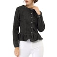thumbnail image 4 of INSPIRE CHIC Mother's Day Women's Denim Jackets Button Down Peplum Hem Long Sleeves Cropped Jean Jacket Dark Black XS, 4 of 8