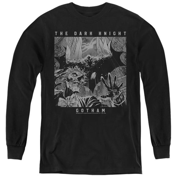Batman Gotham Knight Kids Long Sleeve T Shirt (Large) for Youth Boys and Girls, Black