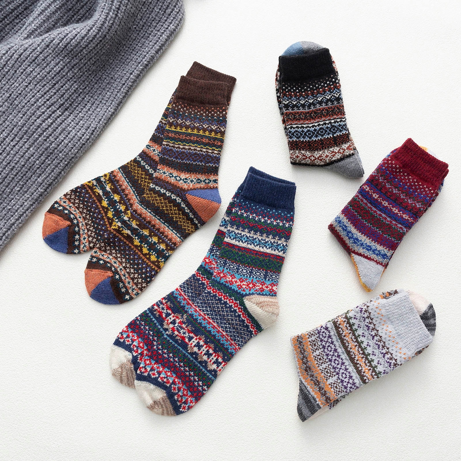 Hxshgdsn 5 Pairs Womens Stocking Stuffers Sockings Winter Gifts Wool Soft Warm Cozy Crew Socks White,Purple,Blue,Wine,Black One Size