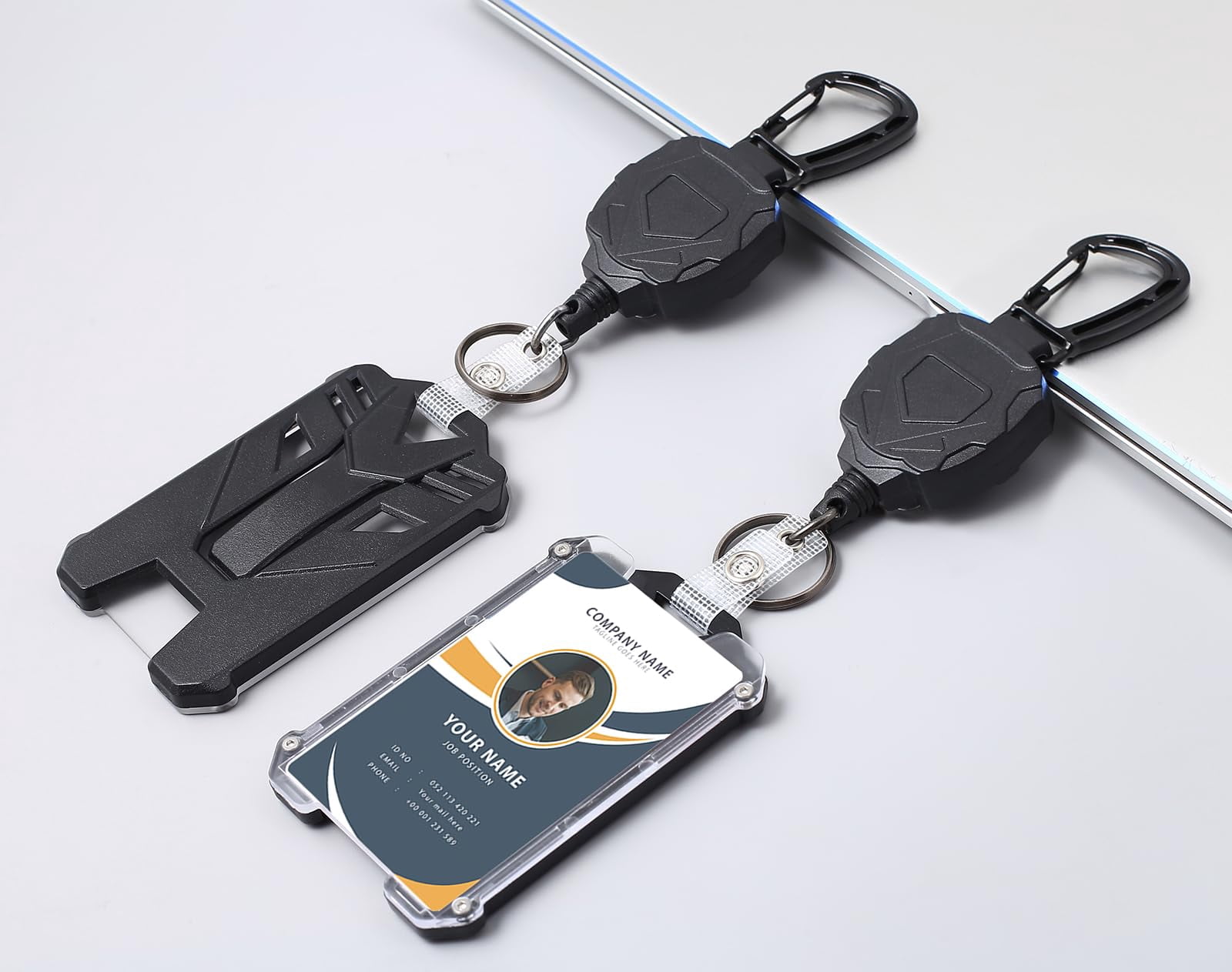 Badge Holder Retractable Clip, Heavy Duty Carabiner Badge Reel Keychain with Lanyard for ID Cards, Tactical ID Holder