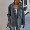 thumbnail image 4 of Gibobby Chamarras para mujer, Abrigo de peluche para mujer, estilo vintage, color contrastante, chaqueta Sherpa con bolsillo con cremallera para mujer(Gris,M), 4 of 5