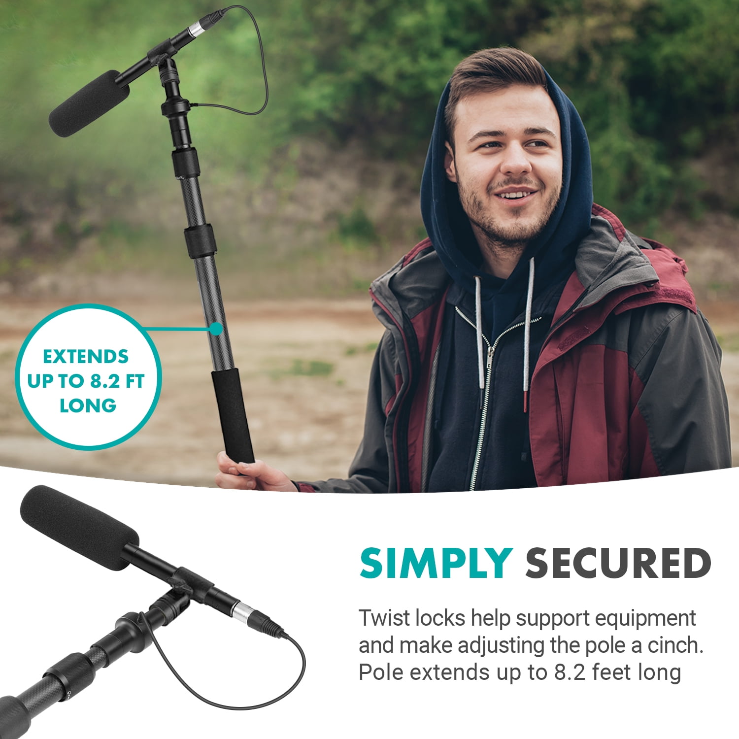 Movo XLR Shotgun Microphone & Boom Pole Kit – Professional Location Sound Recording Bundle with Shotgun Mic and Boompole with Internal XLR Cable for Filmmaking, ENG, and Broadcast Audio