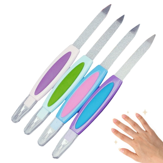 Lima de uñas de metal, lima de doble punta, herramientas para manicura y pedicura, recortadora de cutículas para uñas naturales.