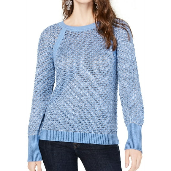 I.N.C Womens Metallic Pullover Sweater, Blue, Small