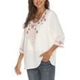 thumbnail image 6 of Grosy Women Tops Summer Womens Trendy Blouses Casual Plus Size 3/4 Short Sleeve Tops Mexican Embroidered Cotton Shirts-355/White/3XL, 6 of 6