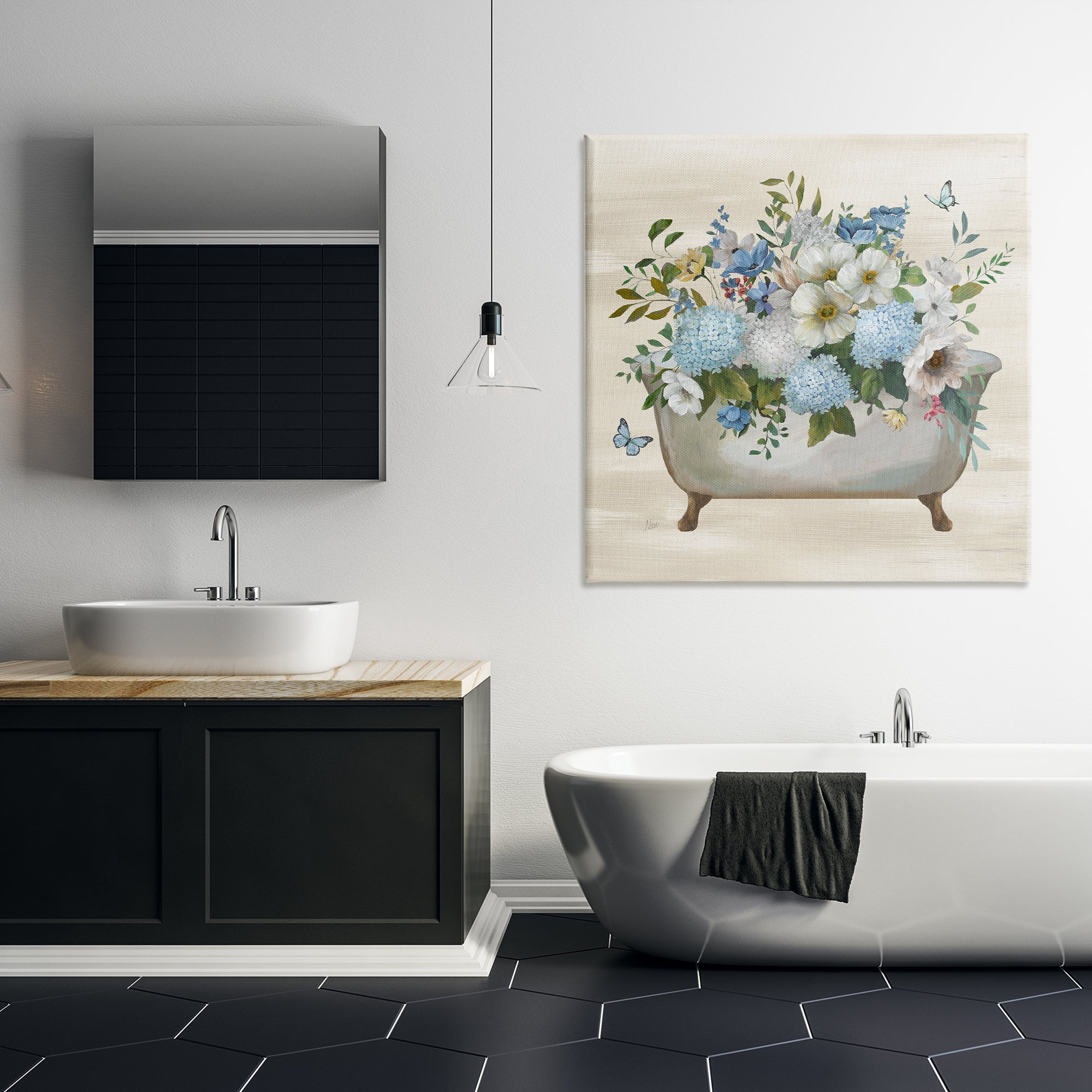 Stupell Industries Full Hydrangea Bathtub Typography Painting Gallery Wrapped Canvas Art Print Wall Art, 36 x 36