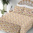 thumbnail image 3 of Ambesonne Victorian Fitted & Flat Sheet with Shams 4 Pcs Set, Vintage Vibes Crane Birds, Calking, Earth Yellow Green and Pink, 3 of 5