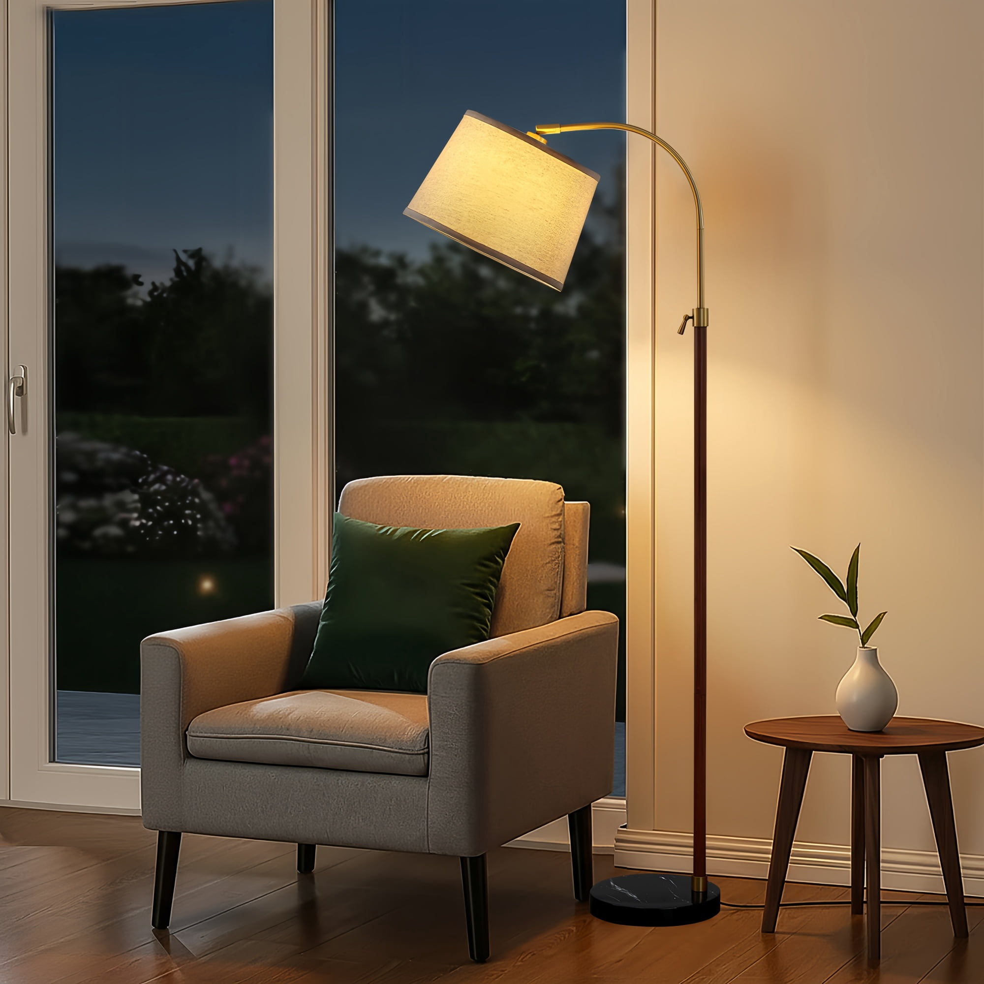 RORIA 54–64”Height Adjustable Curved Floor Lamp, Modern Standing Lamp, Suitable for Bedrooms, Living Rooms, and Offices (Bulb Included)