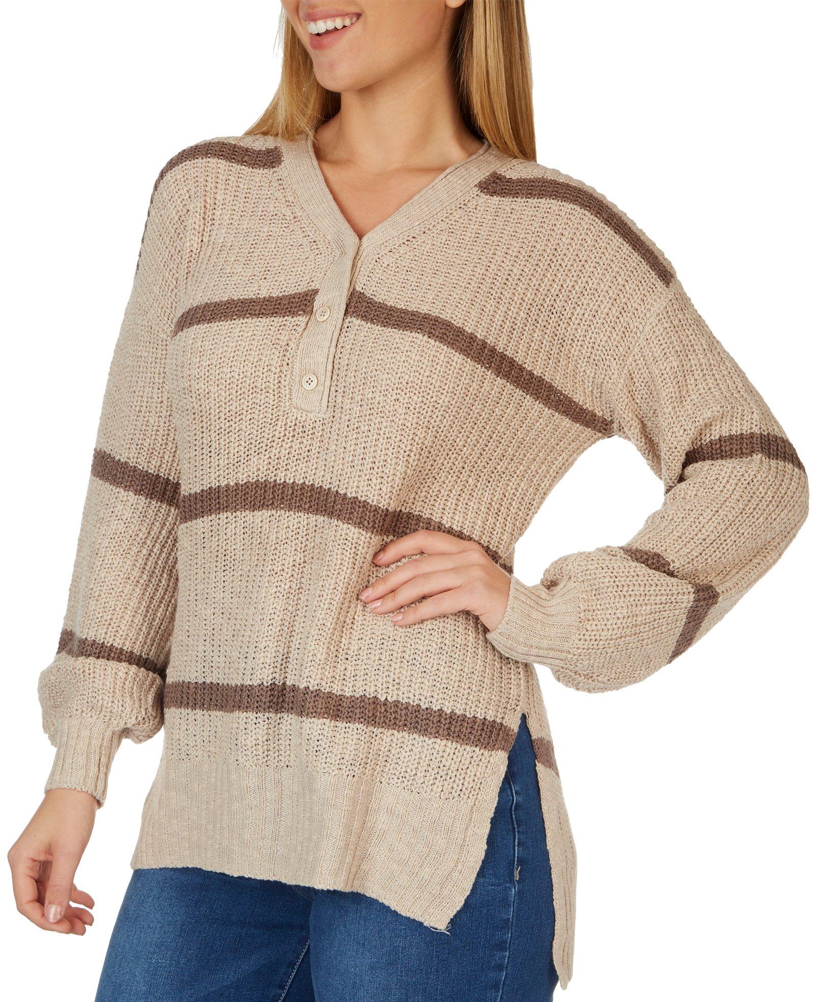 Pink Rose Juniors Striped Henley Long 