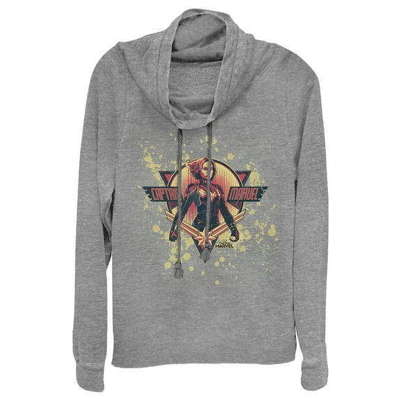 Junior's Marvel Captain Marvel Paint Splatter Hero Cowl Neck Sweatshirt Gray Heather 3X Large