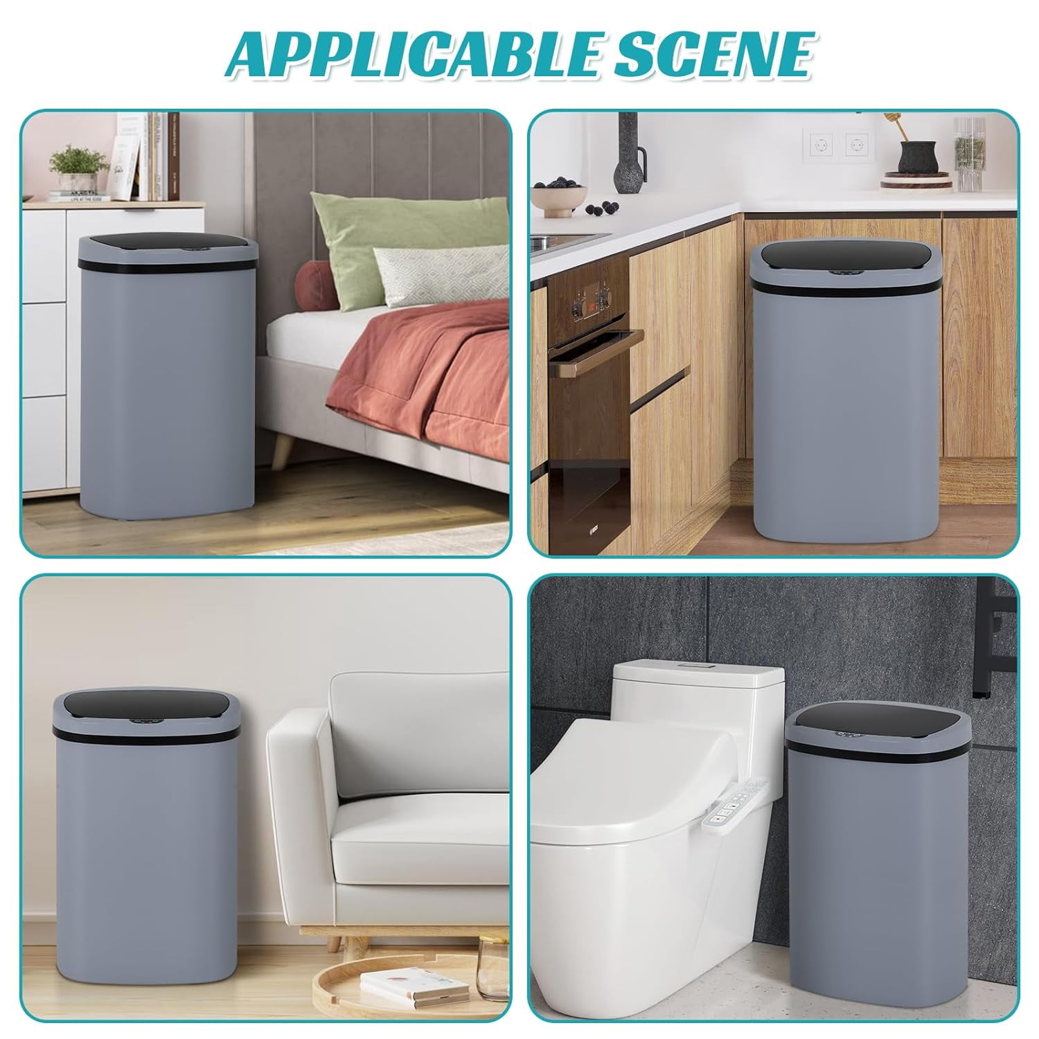 Dkelincs 13 Gallon Automatic Trash Can with Motion Sensor 49L Touchless Kitchen Garbage Can with Removable Lid, Waterproof for Home Bathroom, Gray