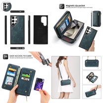 Feishell Multifunctional Crossbody Wallet Case for Samsung Galaxy S24 Ultra,Magnetic Detachable Case Premium PU Leather Zipper Pocket Multi Card Slots Phone Case with Wrist Strap & Shoulder Strap,Blue