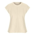 thumbnail image 5 of Aobny Fashion Tops for Woman Beige Sweater Knit Short Sleeve Solid Crew Neck Pullover Tops for Junior Trendy, 5 of 7