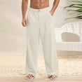 thumbnail image 2 of cfhntfmh Men's Linen Pants Wide Leg Beach Casual Summer Lightweight Trousers Low Waist Vacation Pants Solid Lounge Pants（Gray,X-Large), 2 of 5