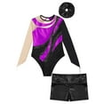 thumbnail image 3 of Alvivi Kids Girls 3Pcs Gymnastic Outfits Ballet Dance Leotard Long Sleeve Bodysuit with Booty Shorts Purple&Black 12, 3 of 5