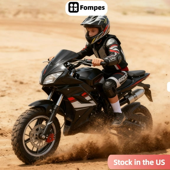 Fompes 4-Stroke 49cc Gas Powered Kids Dirt Bike, Mini Off-Road Motorcycle Trail Bike with Front Rear Disc Brakes & Dual Headlights, 25 Mph, 220 Lbs Capacity, Black