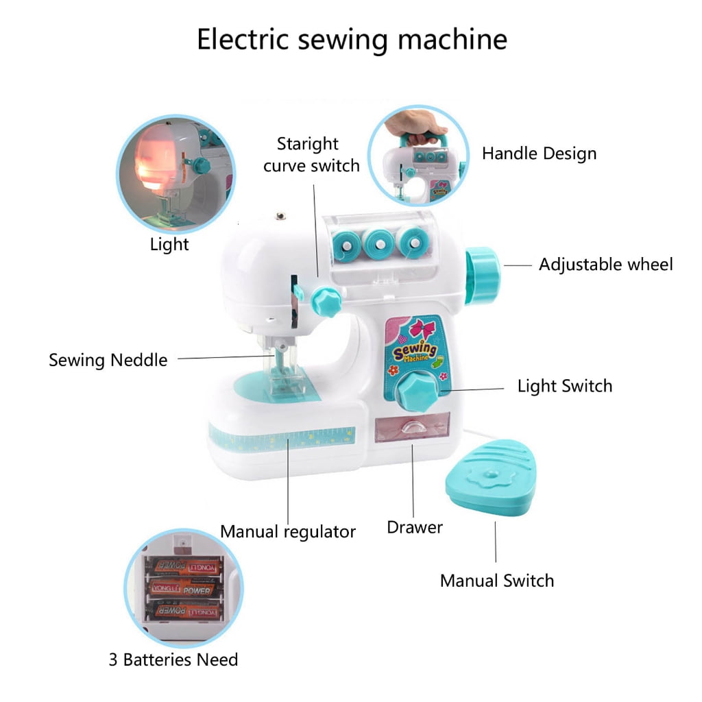 T-HOTLYST Mini Sewing Machine Toy Electric Sewing Machine Educational Interesting Kids Toy Children Pretend Play Housekeeping Toy