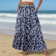 thumbnail image 2 of LWavelet Women Peony Print Tiered Maxi Skirt Elastic Waist With Pockets Boho Summer Long Skirt Dark Blue L, 2 of 6