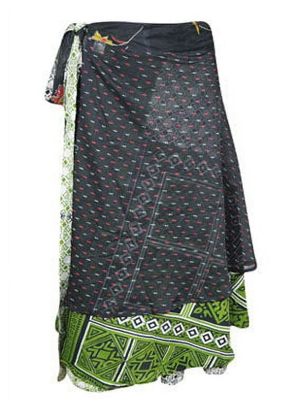 Mogul Womens Travel Fashion, Gray Printed Wrap Skirts One size