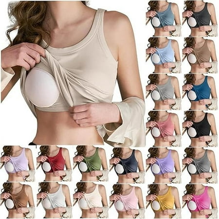 Jinhomg Cotton Tank Top with Built in Bra for Women Shelf Bra Workout Camisole Tops Lightweight Comfy Summer Gym Sports Bras with Chest Padded Army Green XL