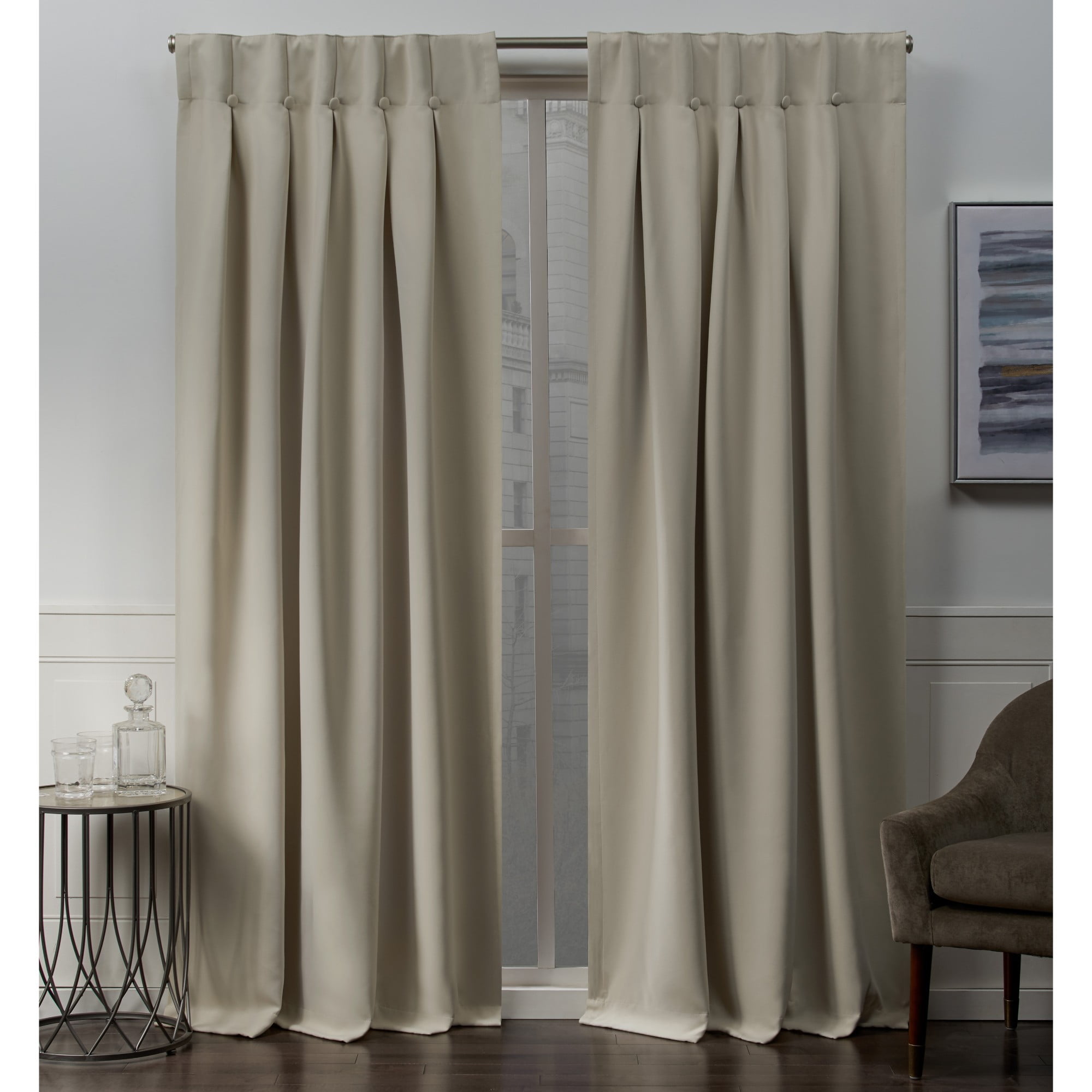 PAIRS OF OATMEAL NATURAL LINEN TWILL LOOK THERMAL TAPE TOP BLACK OUT CURTAINS 