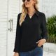 thumbnail image 2 of Camisas Henley para mujer con botones y cuello en V, blusa informal de manga larga para mujer, suave y transpirable, para el hogar, viajes, oficina, negro, XXL, 2 of 5