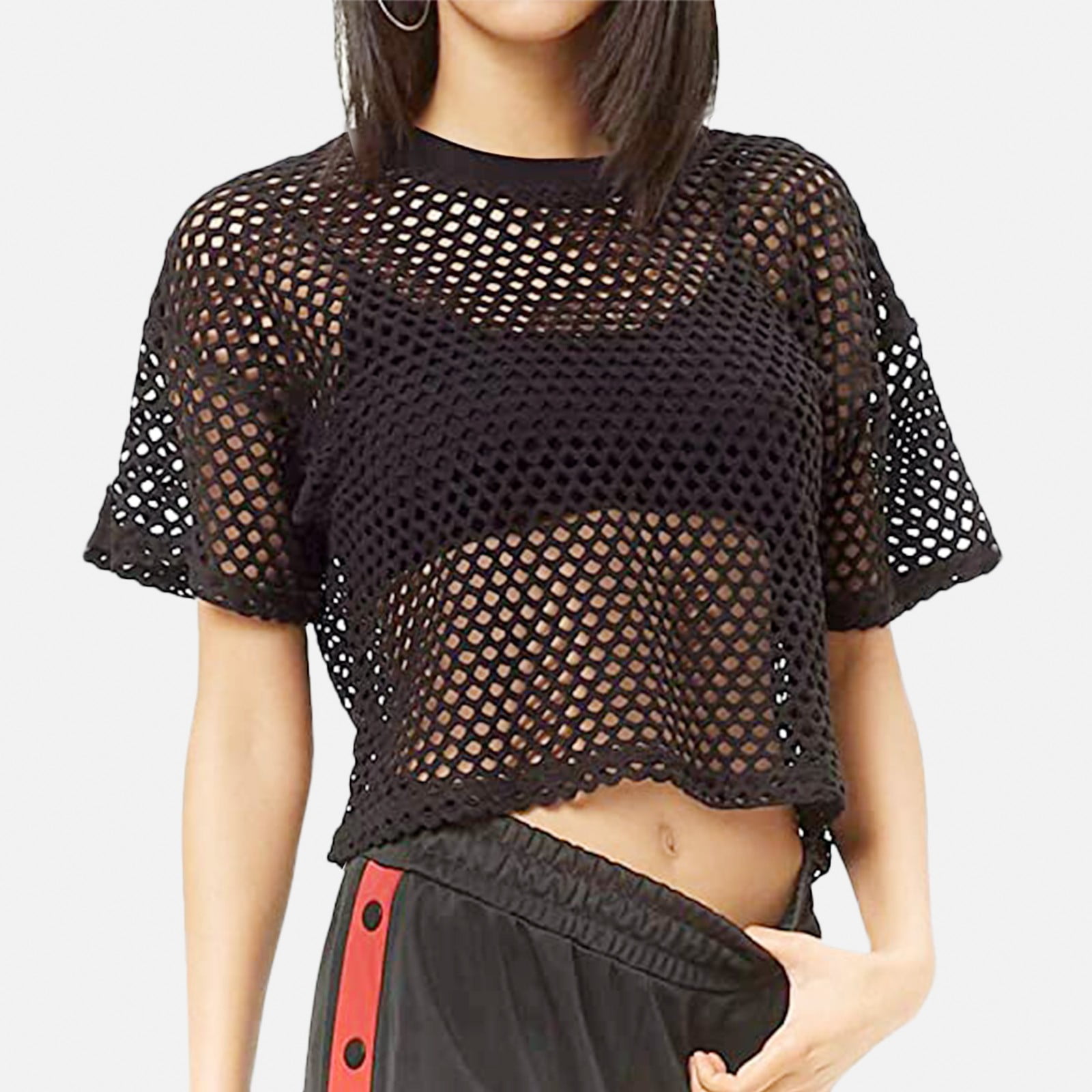fishnet crop top short sleeve