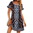 thumbnail image 2 of Gamivast Women Boho Shift Dress Floral Print Tie Neck Short Sleeve Tunic Mini Dress Summer Beach Loose Fit Casual Vacation Party Flowy Sun Dress Wear, 2 of 7