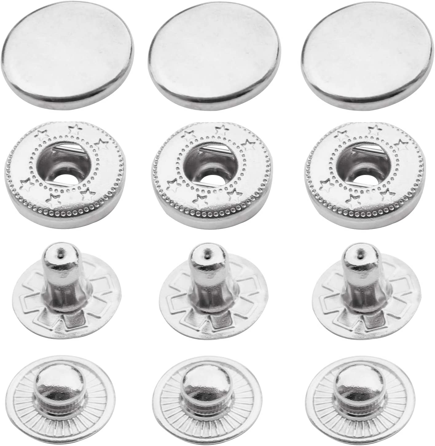 25 Sets Press Studs Cap Button, Stainless Steel Snap Fasteners Kit with  Hand Fixing Tools, Instant Metal Buttons No-Sew Clips Snap for Bags, Jeans