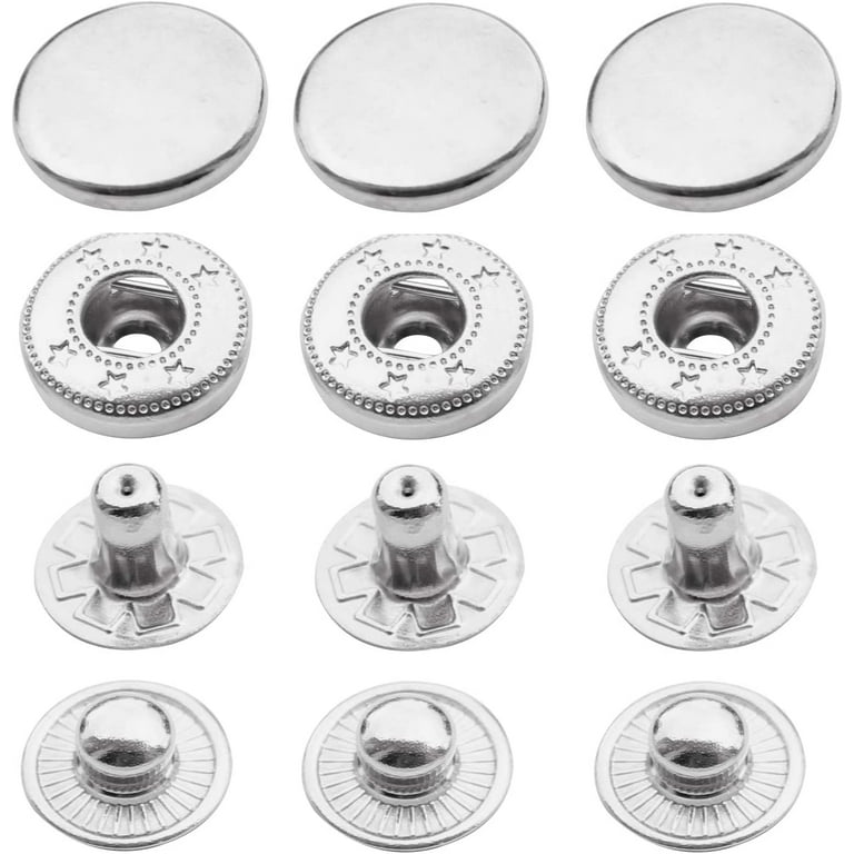Trimming Shop 20mm S Spring Press Studs 4 Part, Durable and Lightweight,  Metal Snap Fasteners for DIY Leathercrafts, Jackets, Repair Clothing,  Purses, Silver, 100pcs 