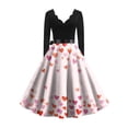 thumbnail image 4 of Fgvctg Womens Valentine'S Day Date Night Vintage Dress Cocktail Love Heart Graphic Vintage Dress Cocktail Classy V Neck 50S Tea Dress Long Sleeve Dressy Elegant Outfits Watermelon Red S, 4 of 4