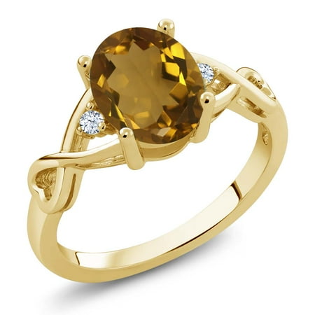 1.45 Ct Oval Whiskey Quartz White Topaz 18K Yellow Gold Ring