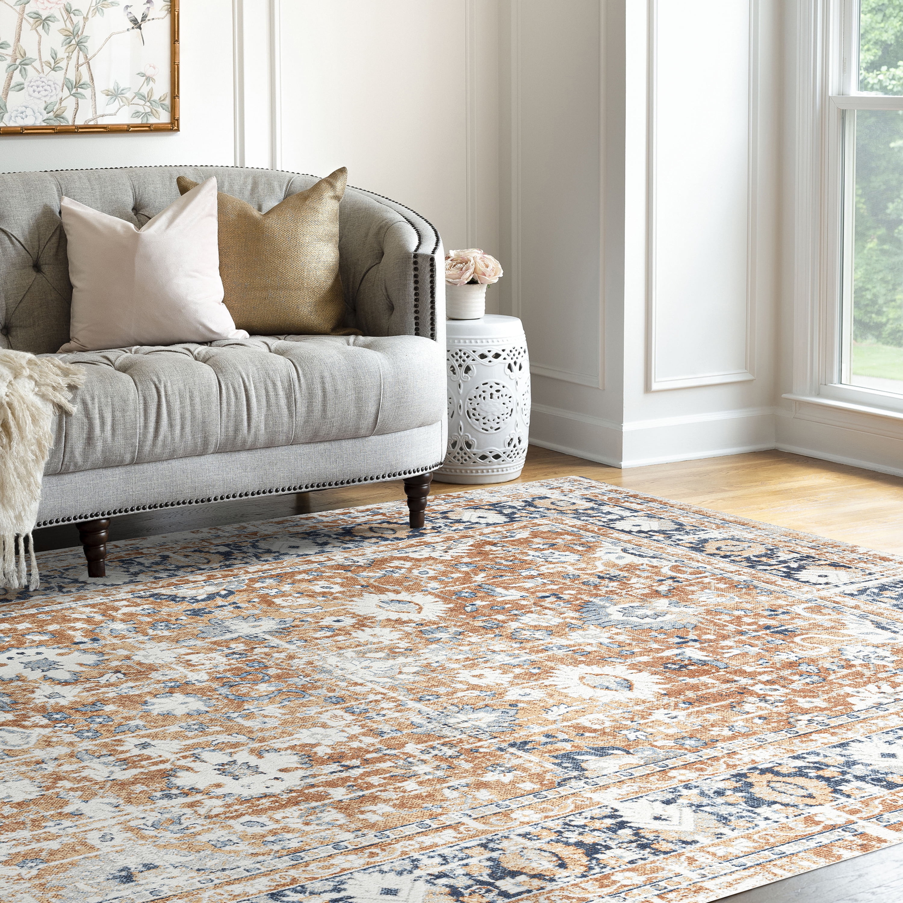 Traditional 8x10 Area Rug (7'11'' x 10'3'') Oriental Rust, Rust Living Room Easy to Clean