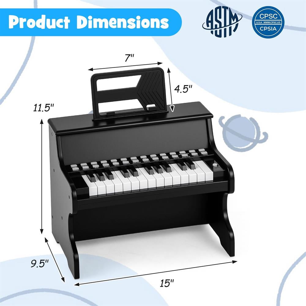 Choco Moon 25 Keys Kids Piano Keyboard with Adjustable Speed and Teaching Mode, Keyboard Piano, Piano Kids-Black