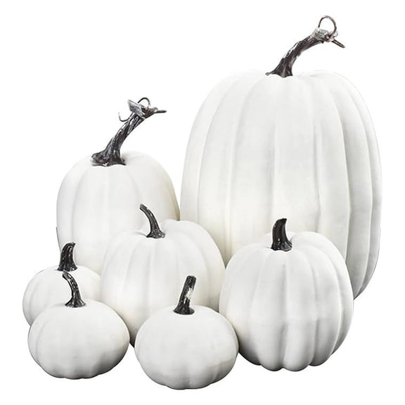 7Pcs White Assorted Size Artificial Foam Pumpkins, Realistic Faux Harvest Pumpkins, Adult Diy Painting Craft Decor For Fall Thanksgiving Halloween Seasonal Decoration