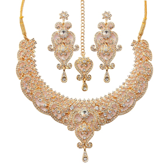 Sunsoul By Touchstone Indian Handcrafted Filigree Rhinestone Jewelry Gold Tone Necklace For Women.