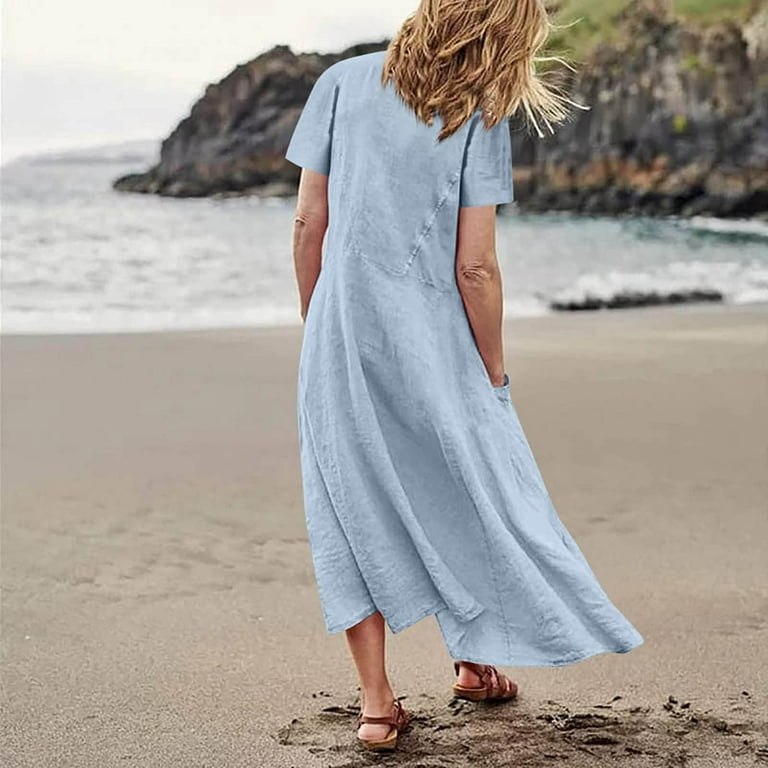 Summer Dresses for Women 2023 Pejock Women's Cotton Linen Dress Casual Short Sleeve Crewneck Swing Dress Casual Flowy Tiered Maxi Beach Dress with Pockets Light Blue XL (US Size:10) - Walmart.com Summer Dresses for Women 2023 Pejock Women's Cotton Linen Dress Casual Short Sleeve Crewneck Swing Dress Casual Flowy Tiered Maxi Beach Dress with Pockets Light Blue XL (US Size:10) - Walmart.com