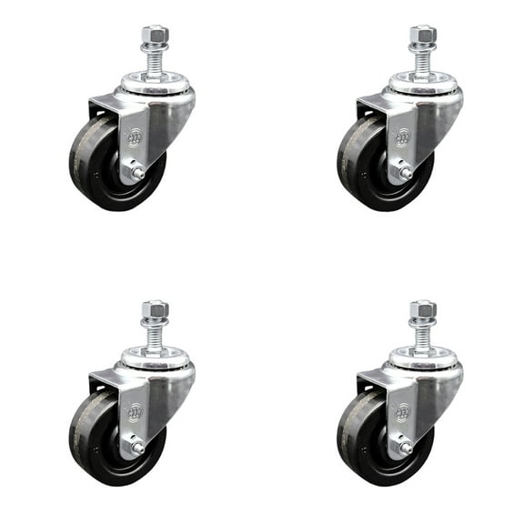 3.5 Inch SS Phenolic Wheel Swivel ½ Inch Threaded Stem Caster Set Service Caster