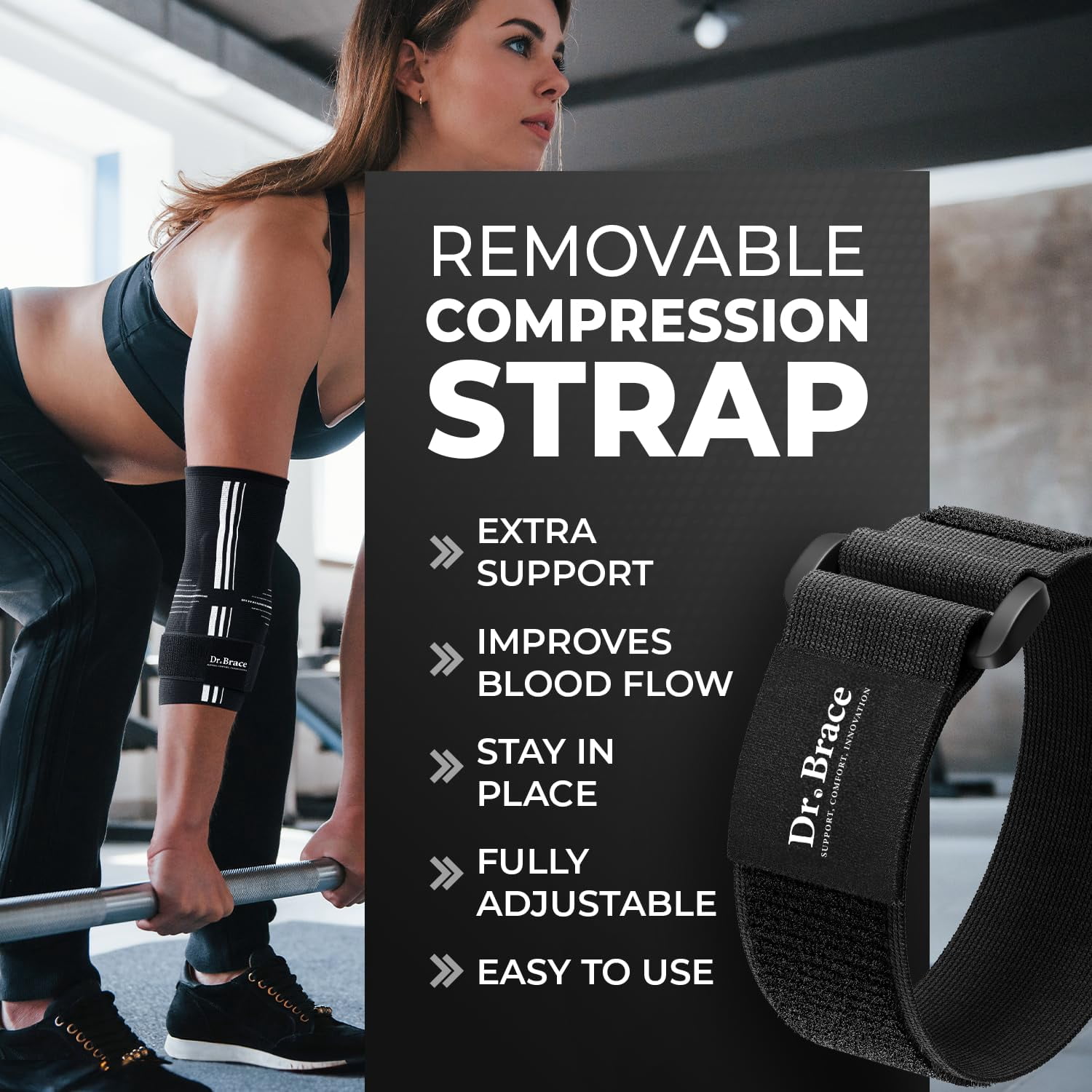 DR. BRACE® Elite Elbow Brace Support, Breathable Elbow Compression Sleeve with Gel Pad for Golfer's, Tennis Elbow & Tendonitis Treatment & Pain Relief 2024 (Black-White, XSmall)