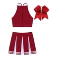thumbnail image 4 of YUUMIN Femmes Filles d'École Cheerleading Costume Uniforme Sans Manches Danse Haut Court avec Mini Jupe Plissée Rouge Vin A L, 4 of 7