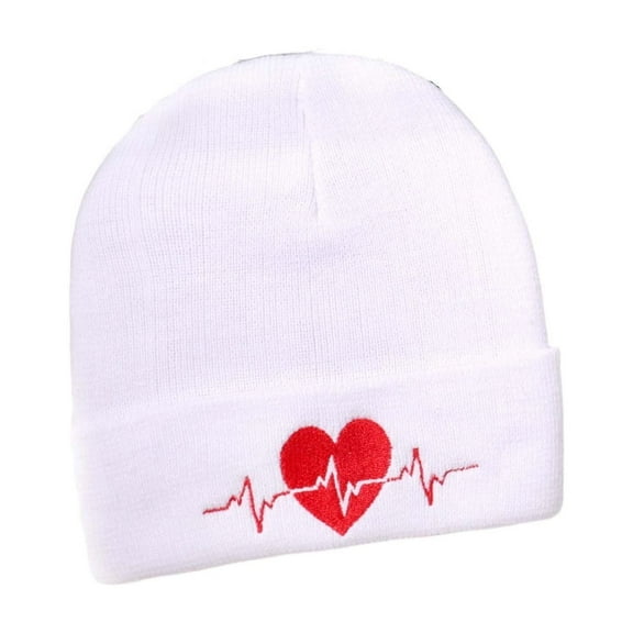 Womens Heart Cuffed Beanies Slouchy Knit Beanie Hat Winter Cute Skull Cap for Men Adult Teen White