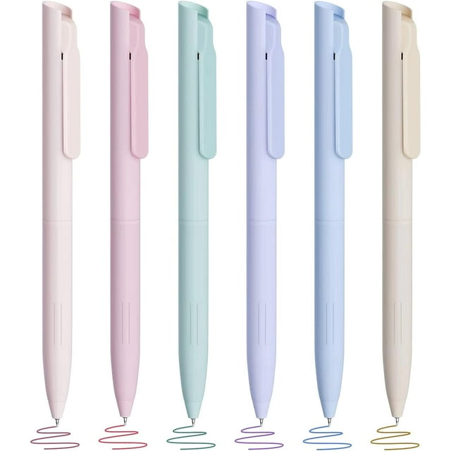 ORUYROP Gel Pens, Retractable, Fine Point, 0.5mm, Assorted Ink Colors, 6 Pack